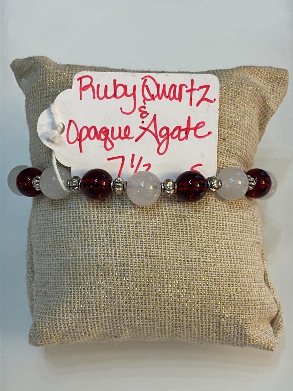 Ruby Quartz & Opaque Agate Beaded Bracelet - Red and White